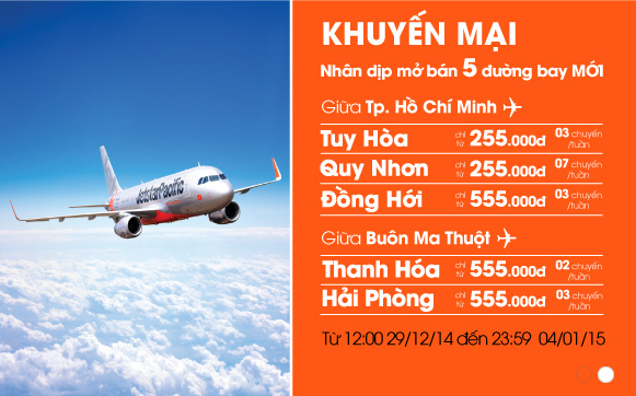 Vé máy bay khuyến mãi chỉ từ 255k