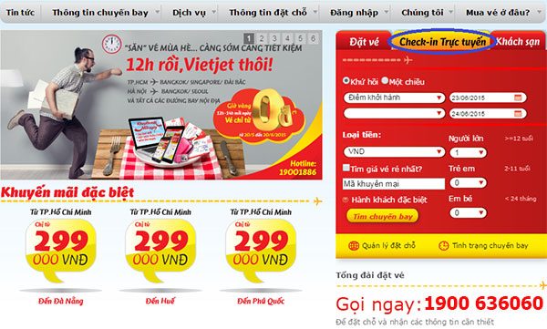 Check in online Vietjet Air 