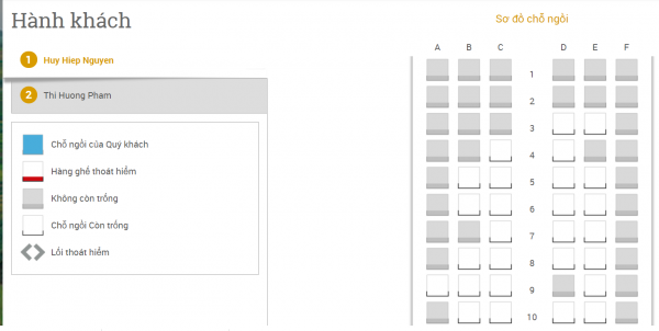 Hành khách lựa chọn chỗ ngồi yêu thích