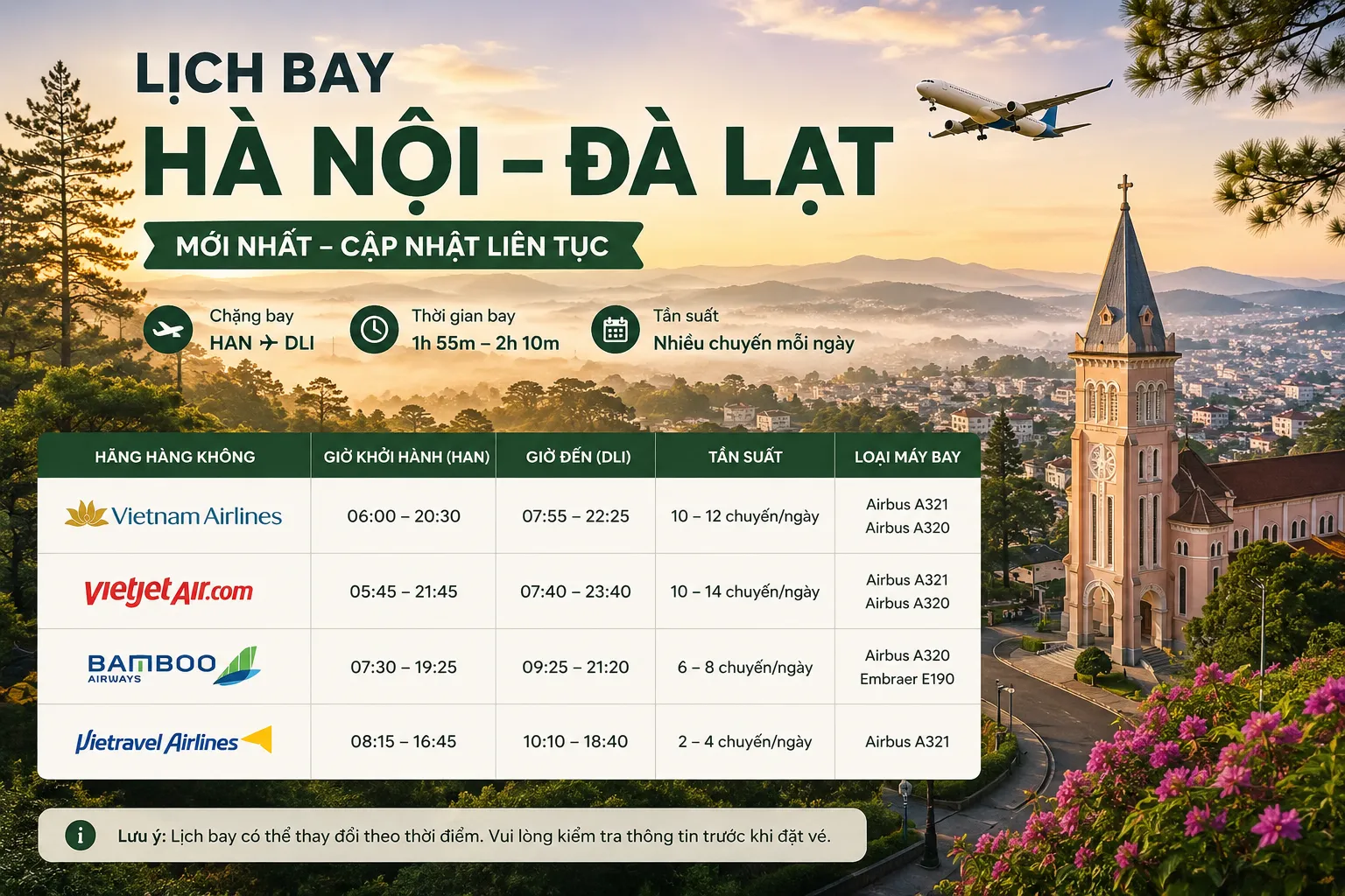 Lịch bay Hà Nội Đà Lạt 